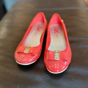 Anne Klein Sport coral patent flats with bow size 8
